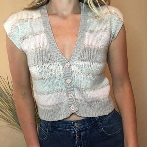 Vintage knit sweater crop top wide stripe spring